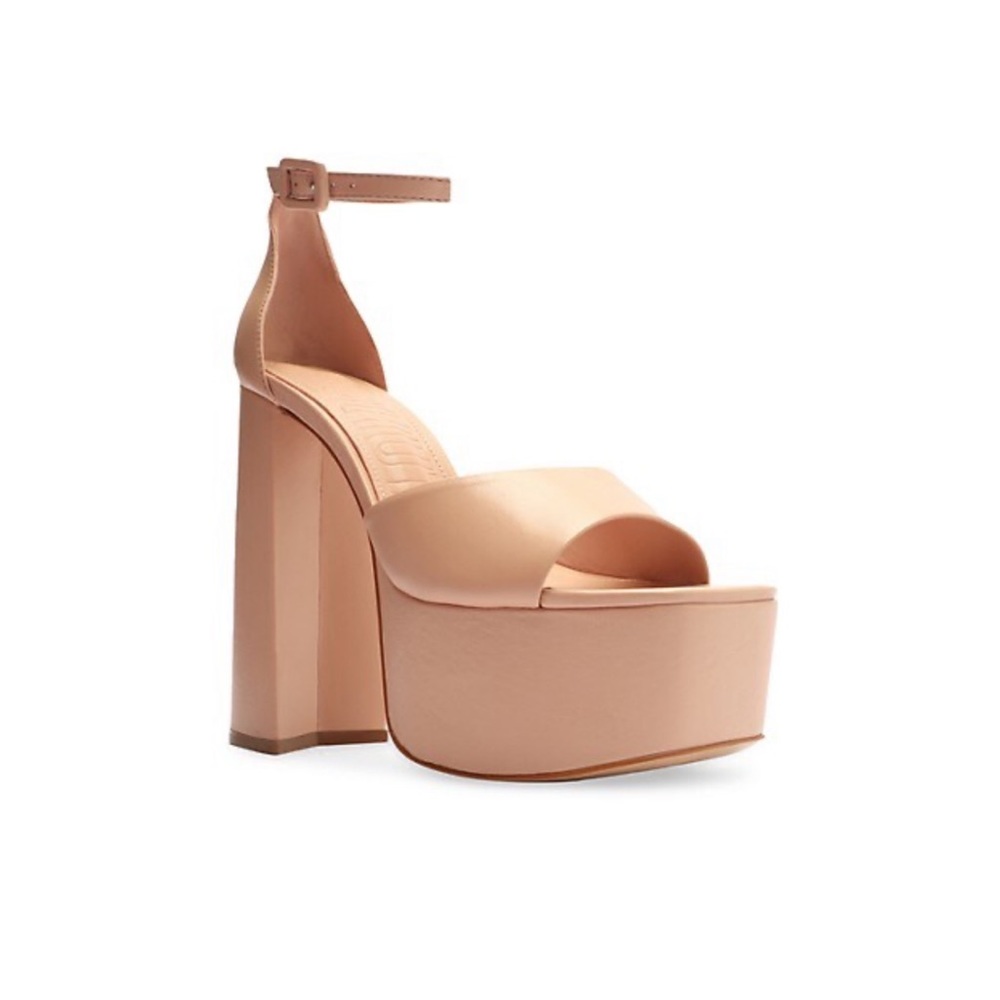 New! SCHUTZ Elsie Leather Platform Square Heel Sandals - Picture 5 of 15